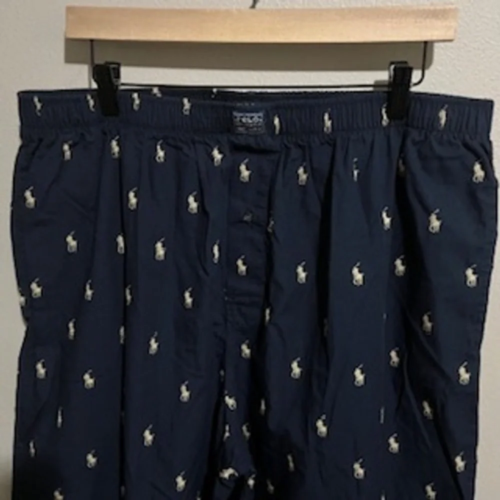 Polo Ralph Lauren Mens Pajama Pants XL Navy Blue Tan Pony‎ Logo Cotton Lounge
